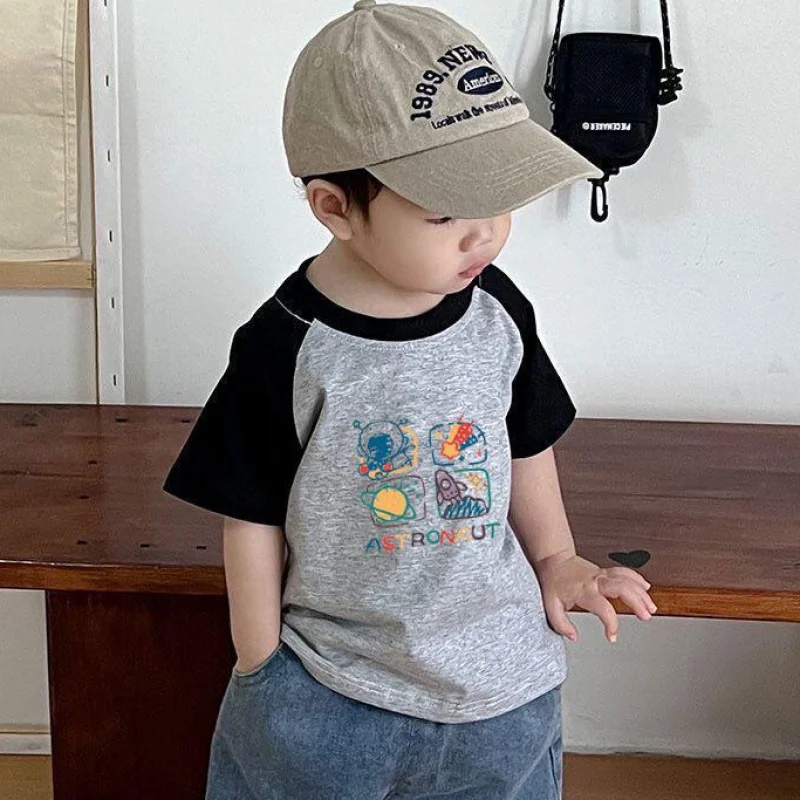 New Kids Summer Clothes T Shirts Children O-Neck Patchwork Clothing For Girls Short Sleeve Baby Boys Fashion Letter Cartoon Tops