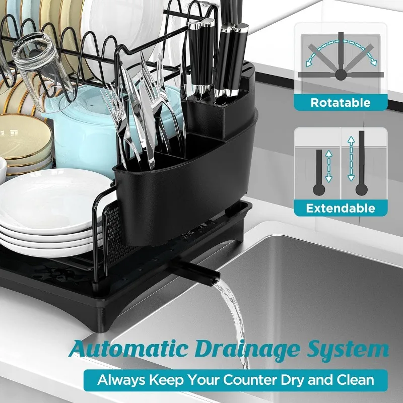 Wahopy Extra Large Dish Drying Rack - 2 Tier Dish Drying Rack with