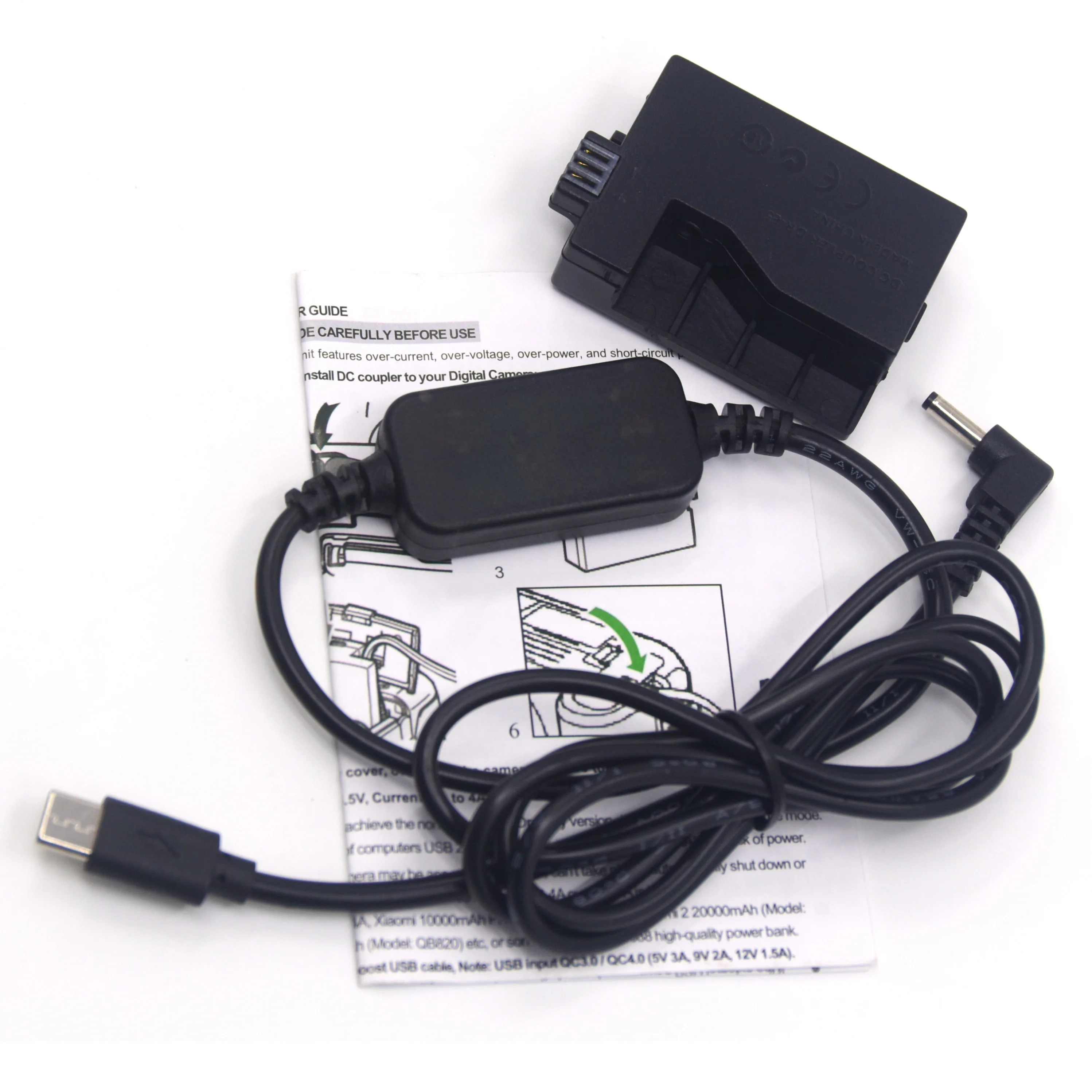 USB Type C PD Power Cable +DR-E5 Dummy Battery LP-E5 for Canon ACK-E5 EOS Kiss X2 X3 XS XSi T1i 450D 500D 1000D DSLR Camera