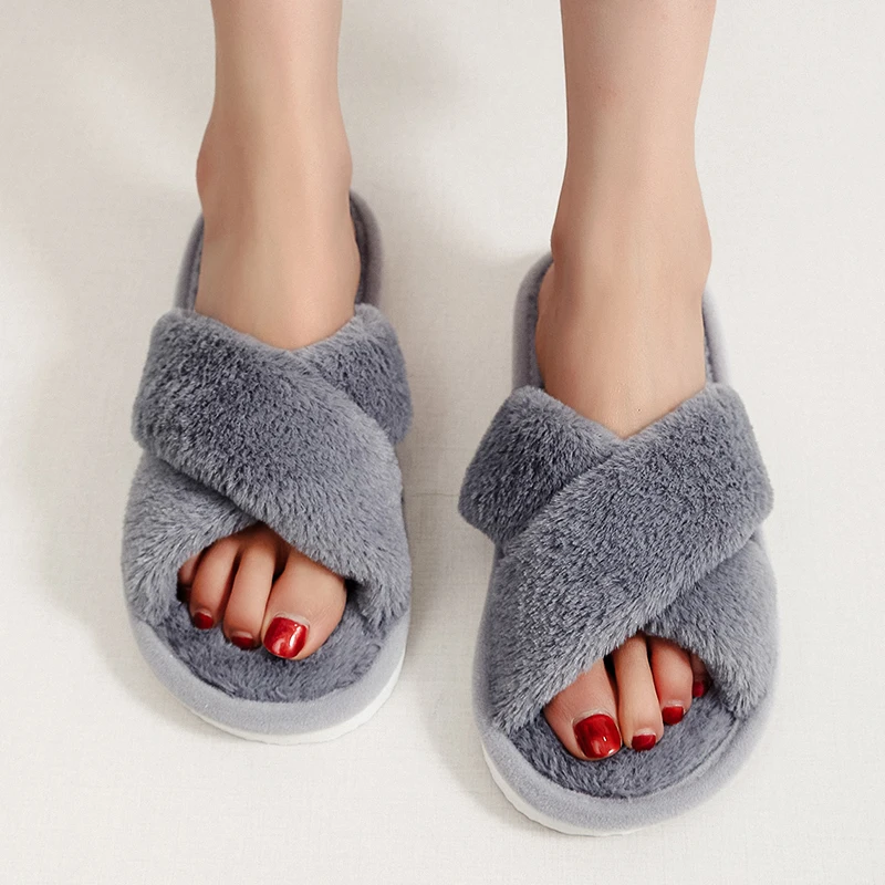 Winter Slipper Women Cross Belt Home Indoor Casual Slippers Female Flip Flops Fluffy Shoes Slides Ladies Soft Warm Plush Slipper 5