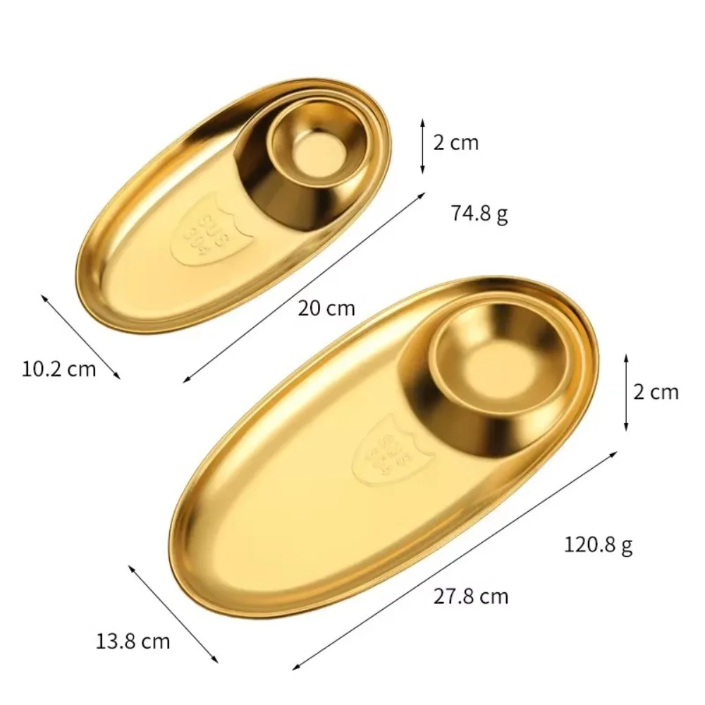 New Oval 304 Stainless Steel Tray Golden Kitchen Tableware Dipping Snack Dish Dumpling Plate French Fries