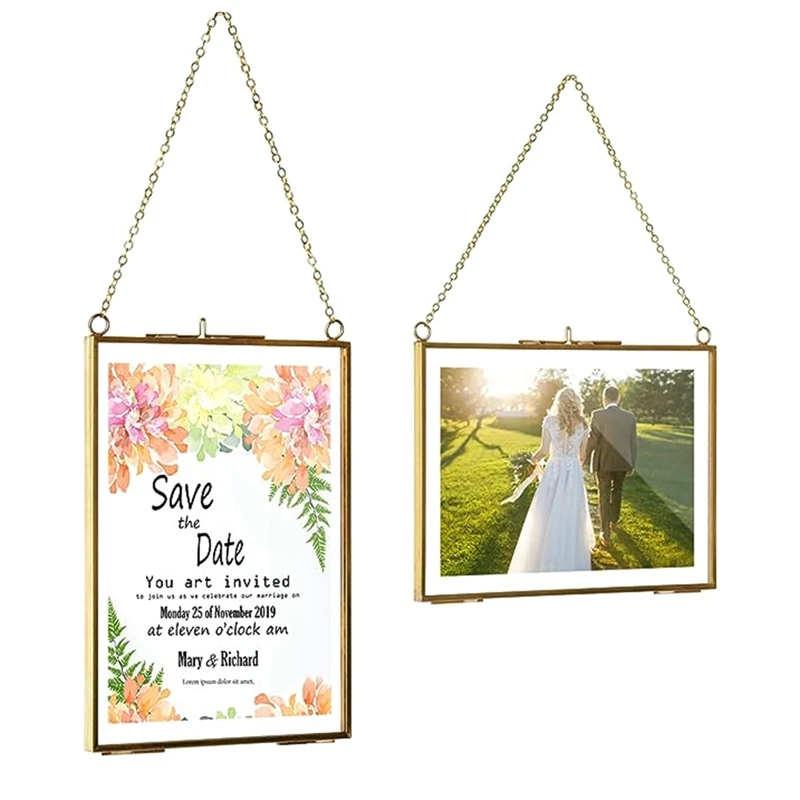 

2Piece Golden Glass Brass Wall Hanging Picture Frame Artwork Display Frame Style Wall Frame