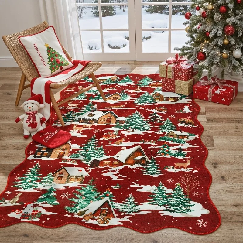Carpet for Living Room Christmas Theme Irregular Shape Bedroom Rug Machine Washable Non-slip Soft Coffee Table Sofa Mat Alfombra