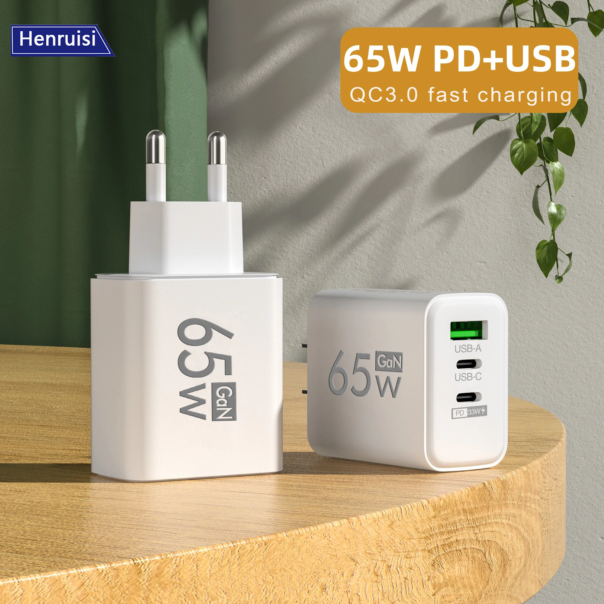

65W GaN USB Charger 3 Ports PD Type C Fast Charging Charger Quick Charge 3.0 Mobile Phone Wall Charger For iPhone Samsung Xiaomi