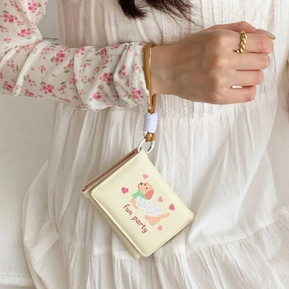 Portafoglio Portatile in PU a Forma di Bassotto, Porta Carte Multiplo a Cartone Animato, Borsa Porta Carte in Pelle PU con Cordino, Portafoglio a Tre Ante per Lavoro
