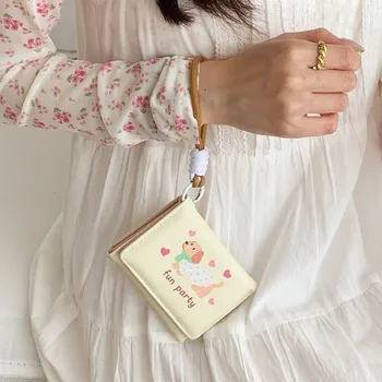Portafoglio Portatile in PU a Forma di Bassotto, Porta Carte Multiplo a Cartone Animato, Borsa Porta Carte in Pelle PU con Cordino, Portafoglio a Tre Ante per Lavoro