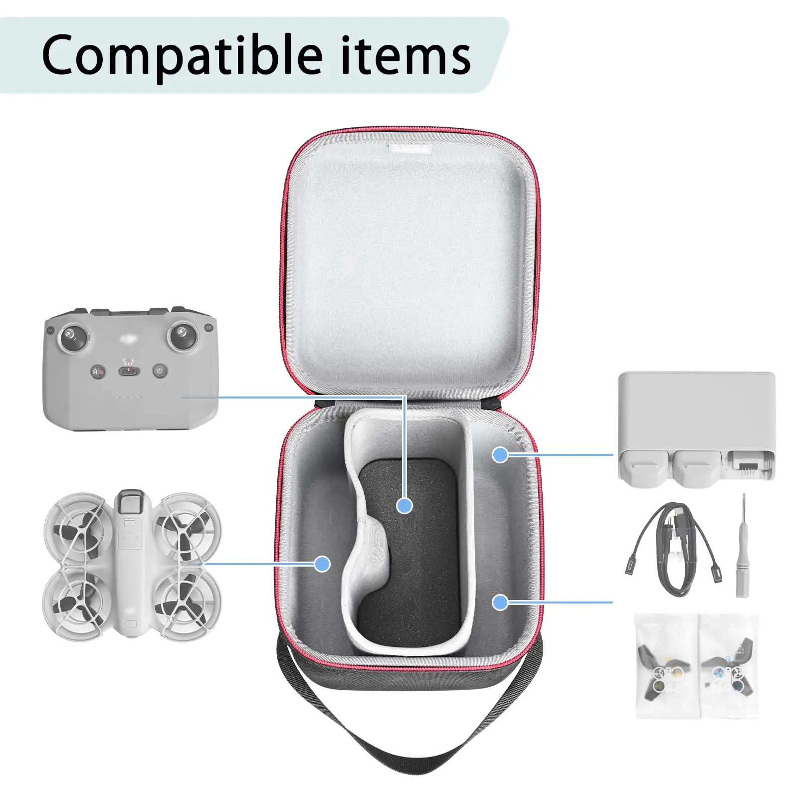 DJI Neo Fly More 콤보용 휴대용 하드 케이스, Neo 액세서리 리모컨, 배터리 3개, 충전 허브 등에 적합한 휴대 가방