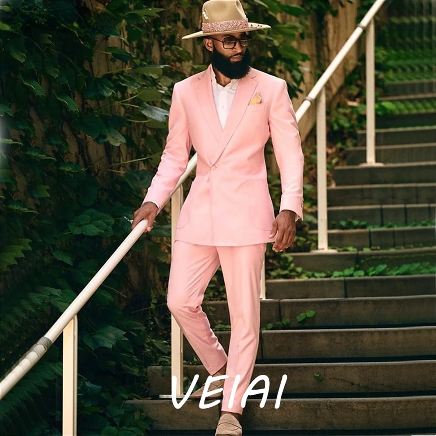 

Suits for Men Pink Notched Lapel One Button 2 Pcs Coat+Pants Blazer Jacket Tuxedos Groom Wedding Slim Fit Costume Homme 2023