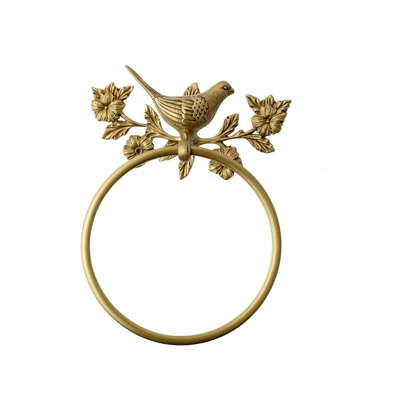 Luxury All-Copper Bathroom Accessories Retro Brass Bird Towel Ring Clear Texture Punch-Free Towel Holder Antique Bathroom Ac 5