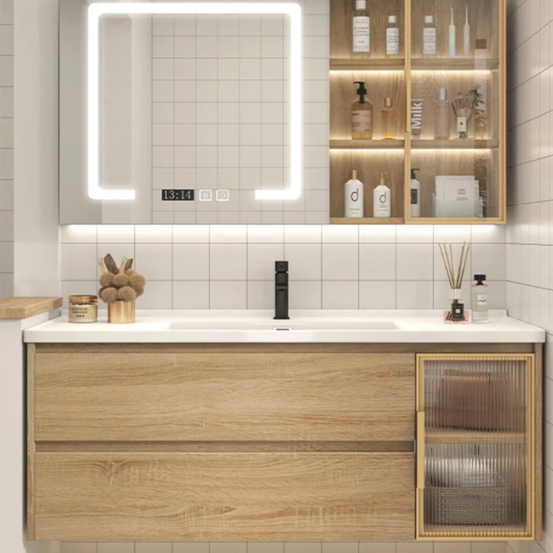 Japanese-Style-Wooden-Bathroom-Cabinet-Mirror-Combination-Bathroom ...