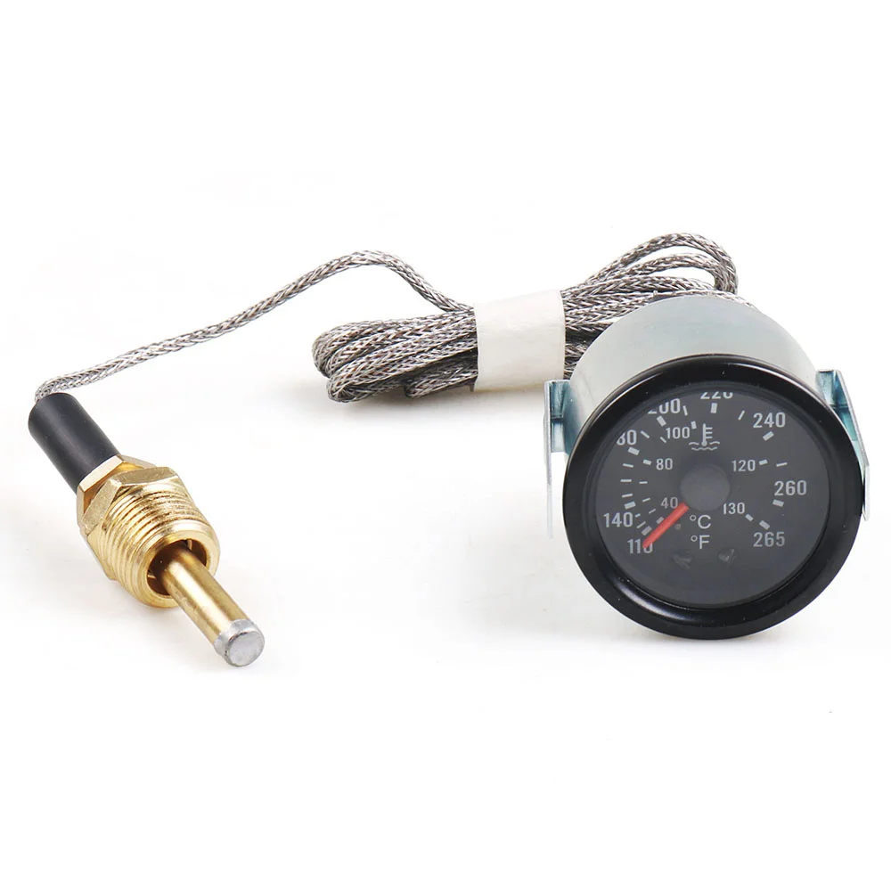 2 52MM NPT 1/2 기계식 수온 게이지 40-130 ℃ /110-265 ℉   센서가 있는 수온 12V 온도 게이지 노란불 자동차 미터