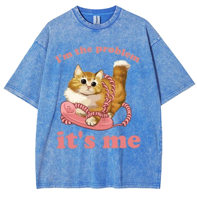 카니예의 애니메이션 헬리녹스 푸지 고양이 문제 티셔츠로 독특한 스타일 연출