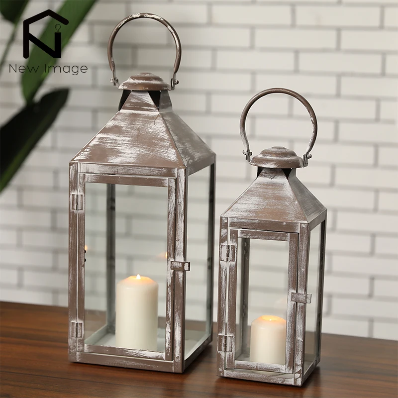 2つの金属製キャンドルホルダー,レトロなランタン,ハンドル付き