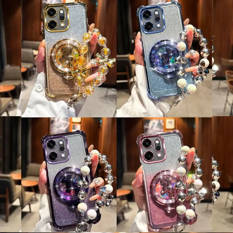 Shockproof Glitter Plating Pony Bracket Beaded Bracelet Silicone Case Cover
