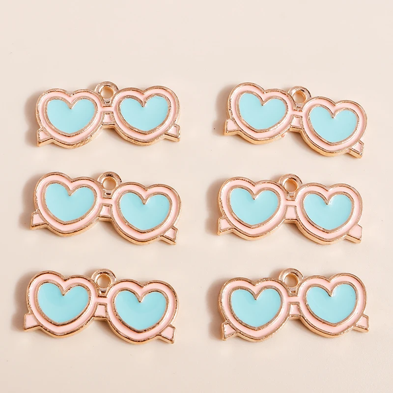 Leslie 10 Stück schöne Emaille Sommer Strand Herz Sonnenbrille Charms für Schmuckherstellung DIY Ohrringe Halsketten Anhänger Zubehör