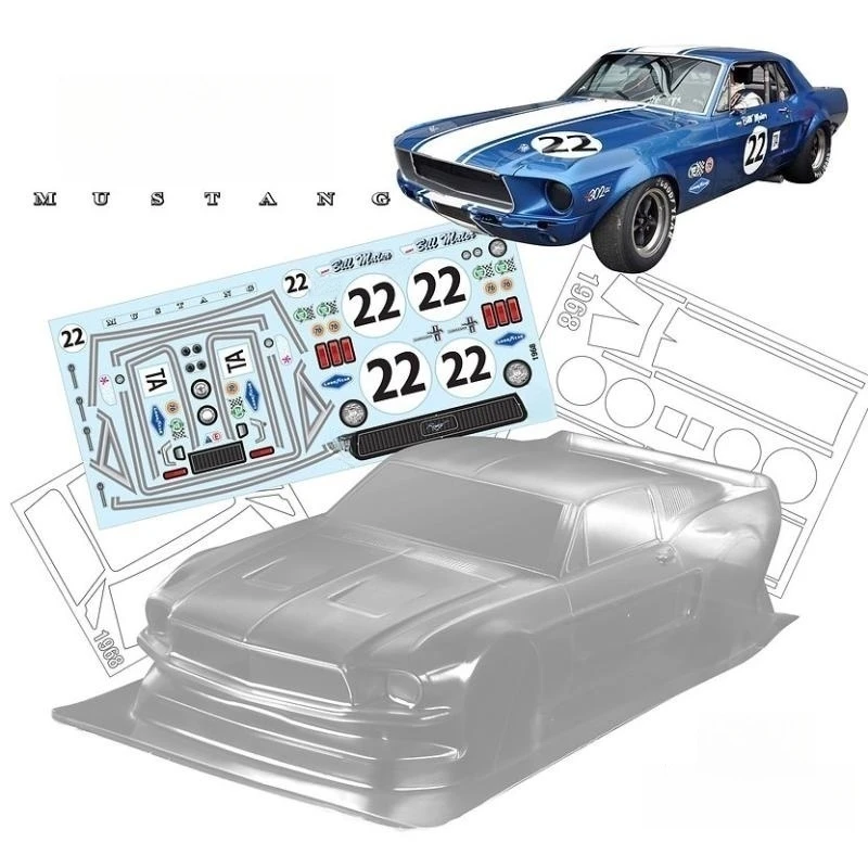 

TeamC Bodies 1/10 1968 Ford Mustang On Road Car Body 200mm Clear Lexan Car Shell and Decals for R/C Drift Toys Racing Vehicles