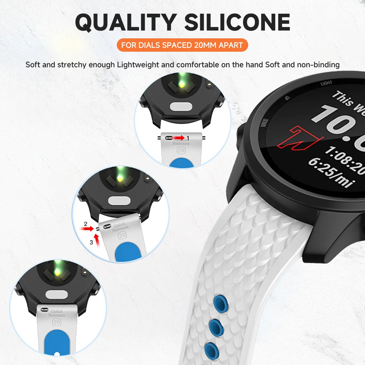 20mm Silicone Sport Watch Strap Band – Universal Wristband Replacement