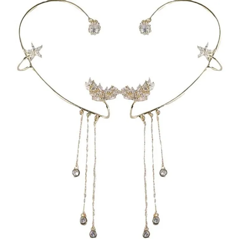 Classical Golden Ear Clip No Ear Hole Stars Tassels For Women Personality Golden Earring Decorate Fine Delicate Jewelry