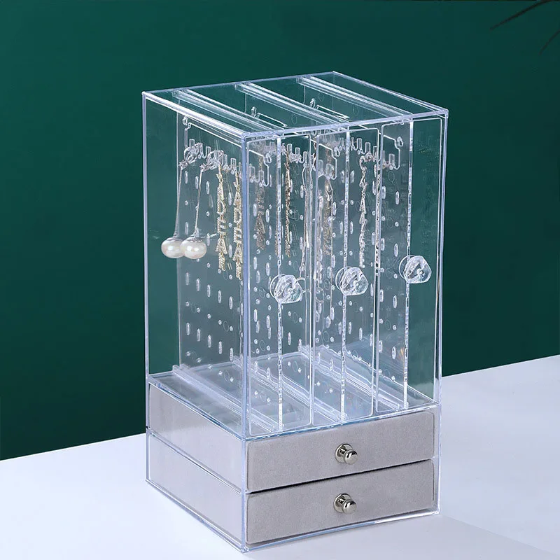 Portable Earrings Jewelry Storage Box Dustproof Acrylic Necklace Bracelet  Display Stand Shelf Girl Transparent Organizer Case