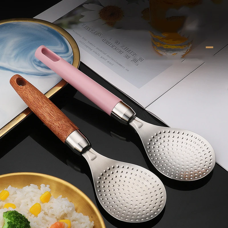 

Modern Style Rice Shovel Non-stick Rice Spoon 304 Stainless Steel Wooden Handle Rice Spoon Household Rice Cooker Rice Spoon