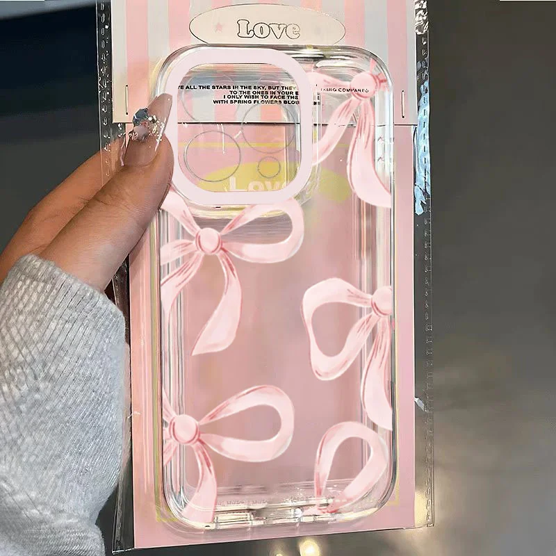 Elegant Pink Bow Knot Transparent Phone Case