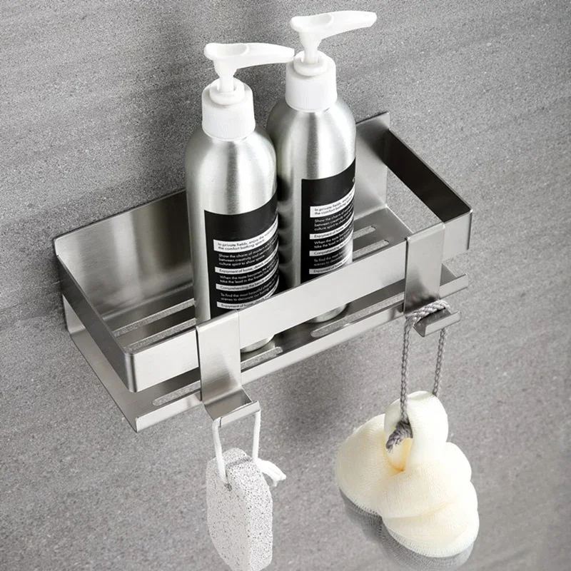 Stainless Steel Shower Shelf Without Drilling Wall Mounted Shower Caddy Basket with Hooks for Bathroom Kitchen Shelf Organizer bathroom shelf bathroom shelf rack wall shelf organizer