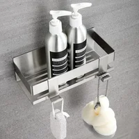 Stainless Steel Shower Shelf Without Drilling Wall Mounted Shower Caddy Basket with Hooks for Bathroom Kitchen Shelf Organizer 1