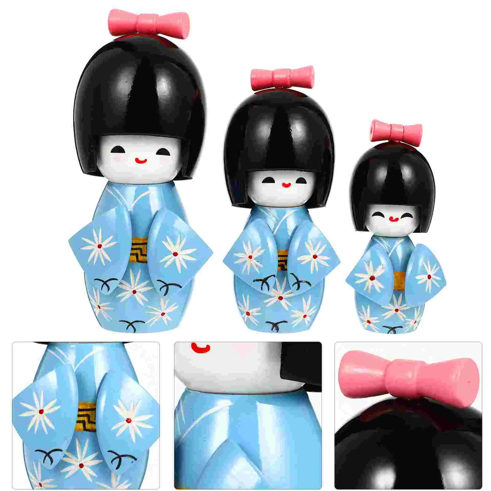

3pcs Wooden Kimono Figurine Desktop Japanese Kimono Figurines