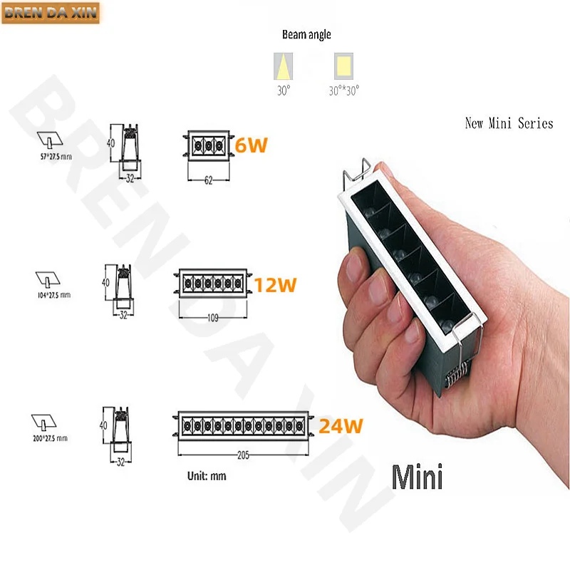 Mini Linear Dimmable LED Downlight Spot Light 6W12W24W Grille Light COB Sky Flower Recessed indoor linear Lighting bulb