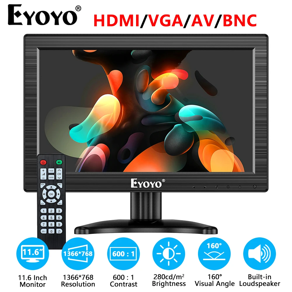 

Eyoyo EM12B 11.6 Inch Industrial Security LCD Monitor With HDMI VGA AV BNC Input HD 1366x768 Computer Extender For CCTV System