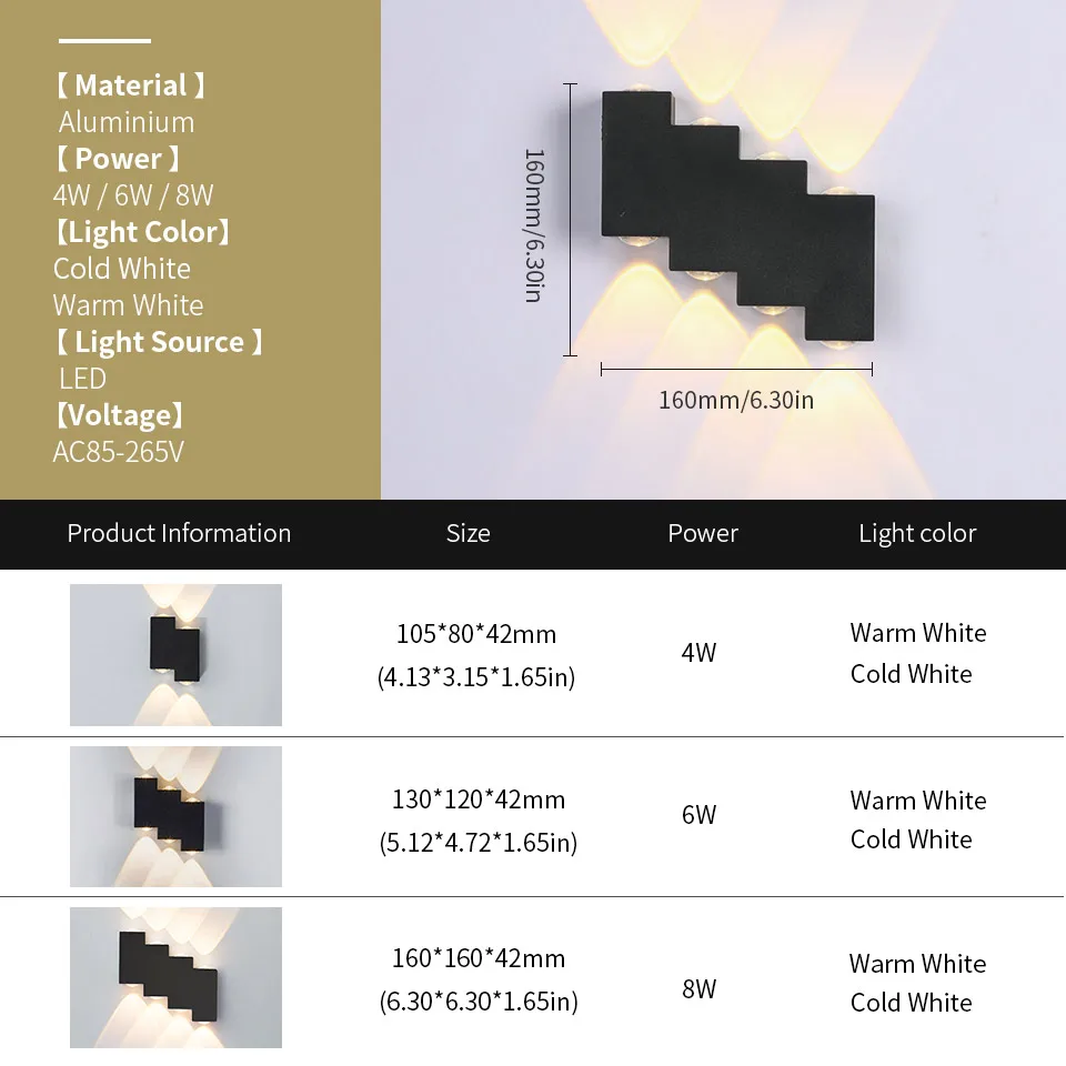 Aluminum LED Wall Lamp Outdoor Waterproof IP66 Yard Wall Light 4W 6W 8W 12W Garden Lights Bedroom Living Room Stairs Lighting