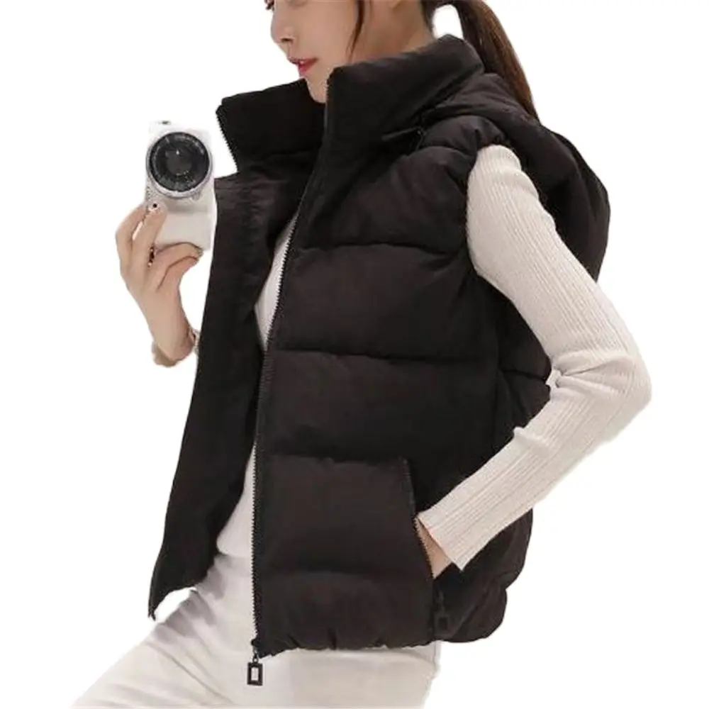 

Woman Hot Sale Hooded Thick Down Sleeveless Jackets Female Hot Sale Warm Cotton Parkas Vests Hot Sale Winter Waistcoat Gilet