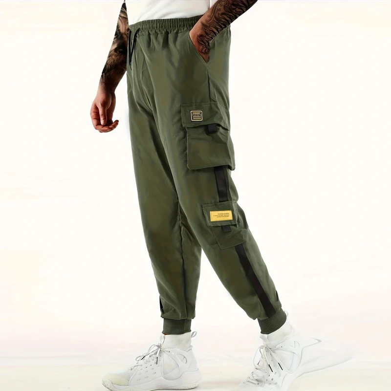 Classic Design Multi Flap Pockets Cargo Pants,Men's Loose Fit Drawstring Harem Cargo Jogger Pants 4