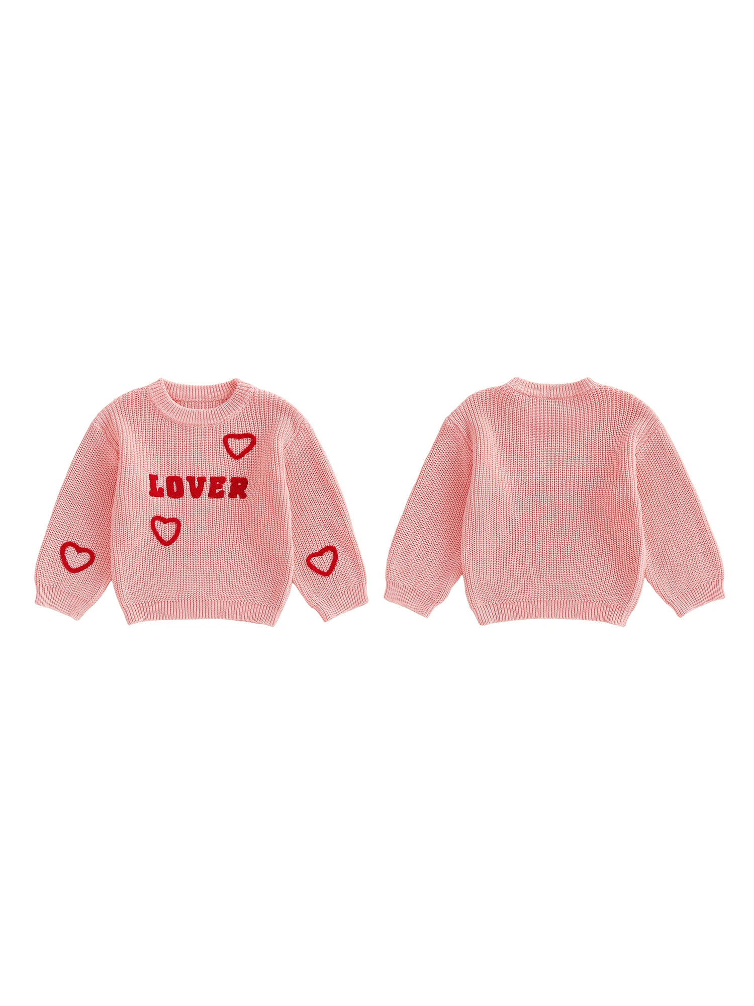 Sweetheart Toddler Girl Valentine s Day Sweater with Love Heart Embroidery and Ribbed Crew Neck - Cozy Long Sleeve Knit Top