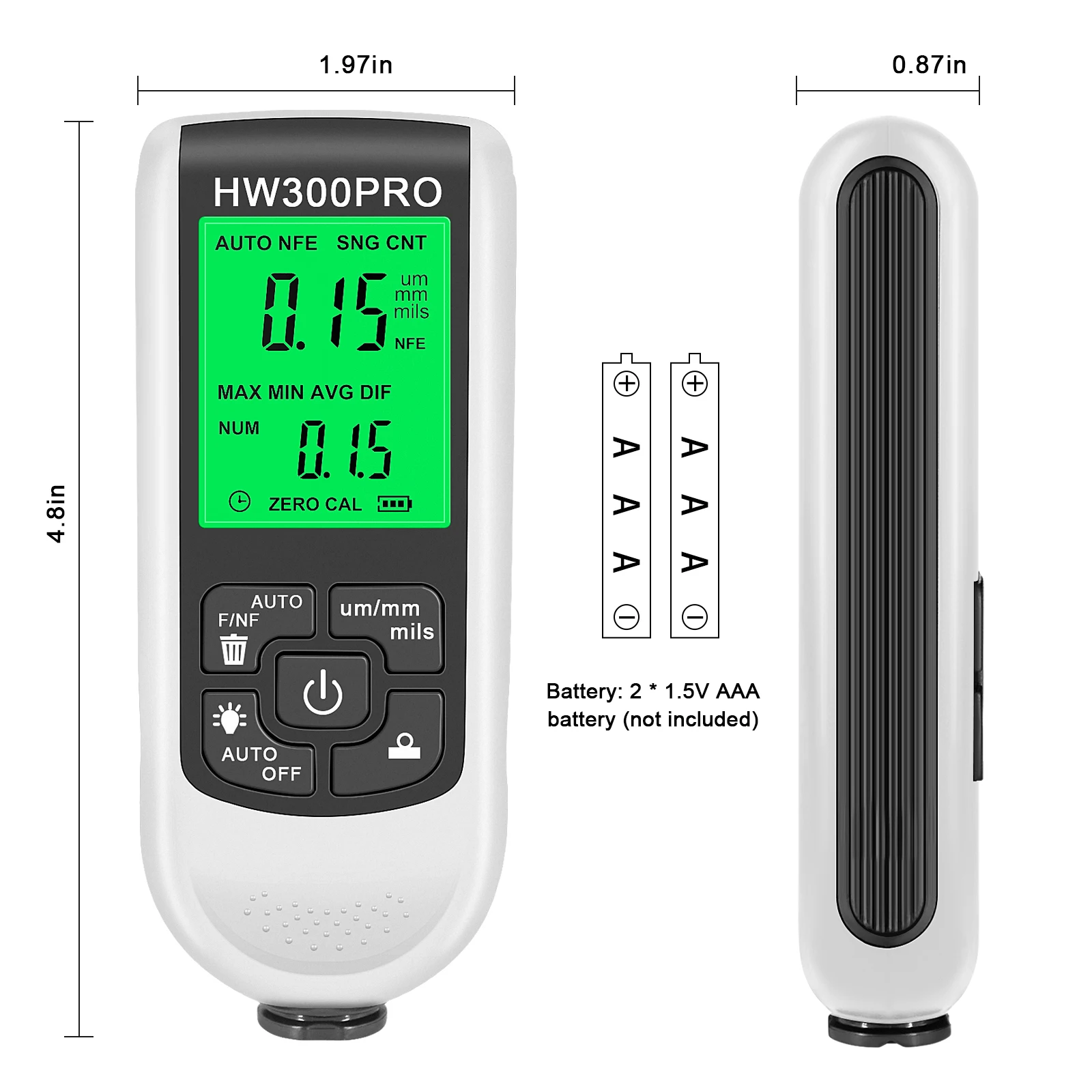 0-2000UM Thickness Gauge High Precise LCD Digital Car Film Thickness Meter Paint Coating Tester Three Probe Modes Paint Coating Meter Paint Thickness Gauge Thickness Gauge