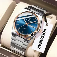 POEDAGAR Fashion Brand Men's Watch Stainless Steel Waterproof Luminous Man Watch Date Week Quartz Business Watches For Men Reloj