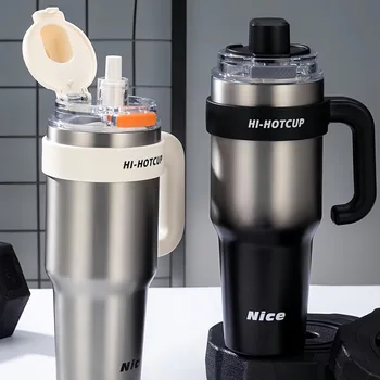 Large Capacity Ceramic Insulated Water Bottle for Men 2025 New Model Portable Carrying Straw Cup Stainless Steel Tea Separator