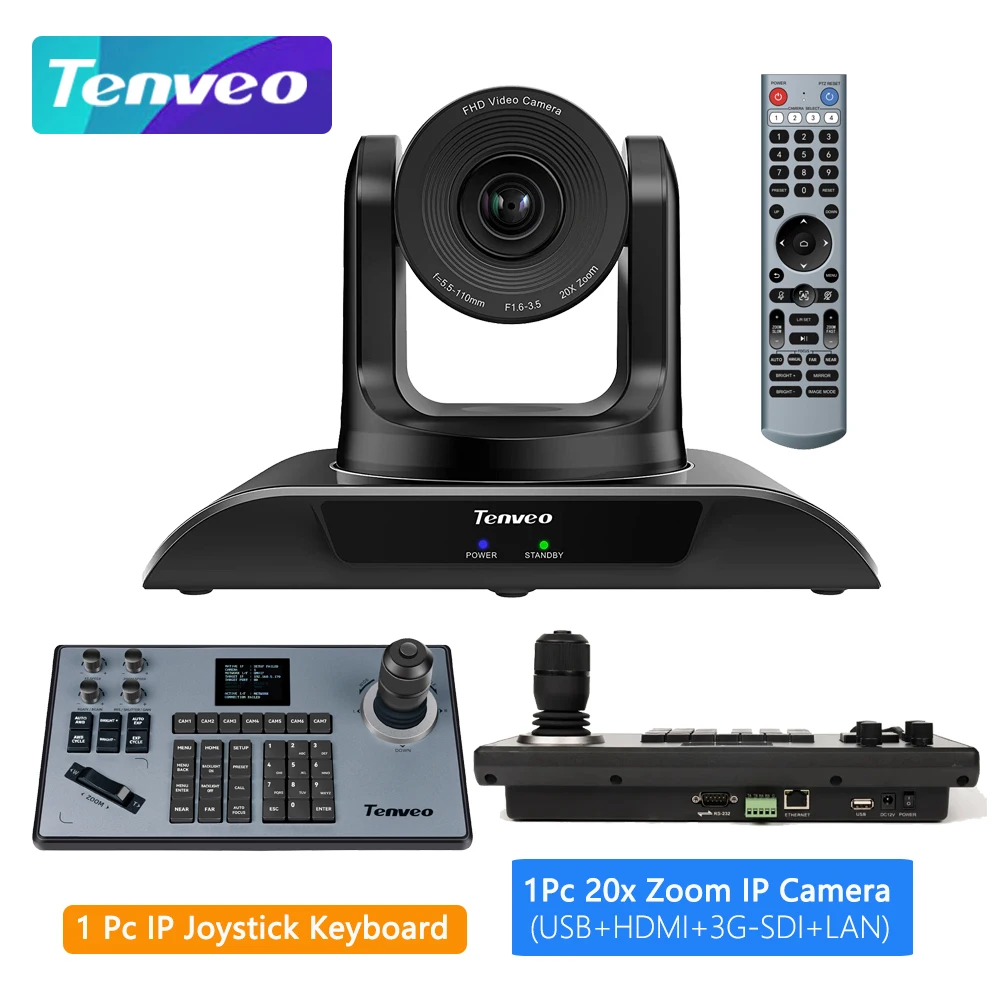 Tenveo Cámara de sala de conferencias PTZ con zoom óptico HDMI/RJ45/USB 10X  Cámara de transmisión en vivo IP FHD 1080P 60FPS Videoconferencia para