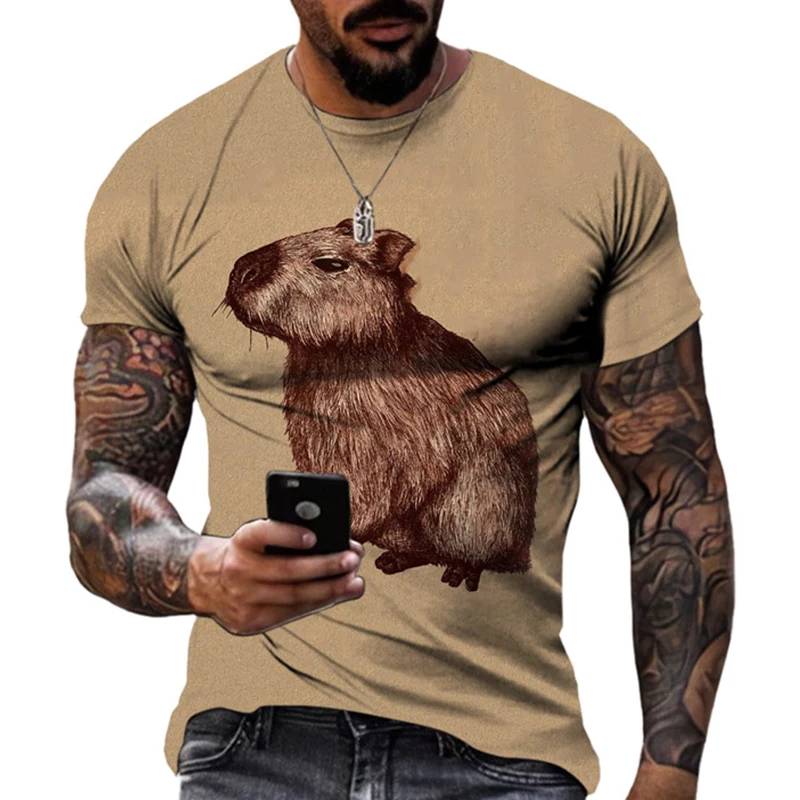 Capybara t shirts Men Tracksuits Summer Funny T-shirt hip hop Streetwear Men Clothing Fashion Tees 3D Printed Animal Shirt Tops kbq streetwear