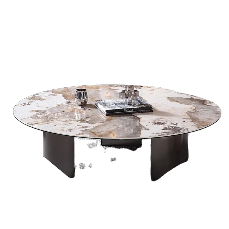 

New design high end Stainless steel feet rock top marble coffee table luxury round coffee tables