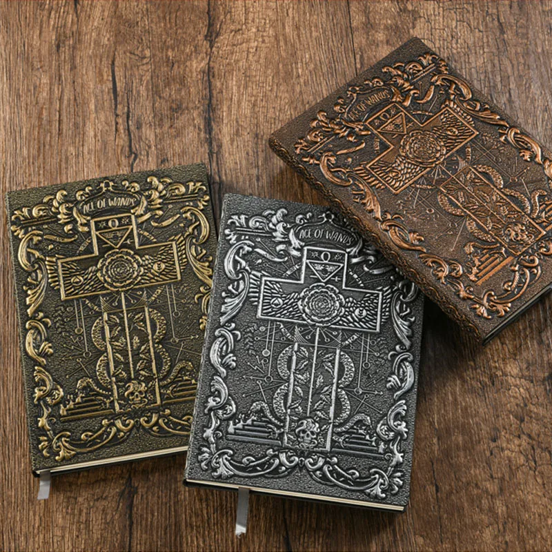 Fromthenon Retro Embossed Notebook Tarot PU Bronze Notepad Journals Diary Travel Planner School Gift Book Vintage Sketchbook