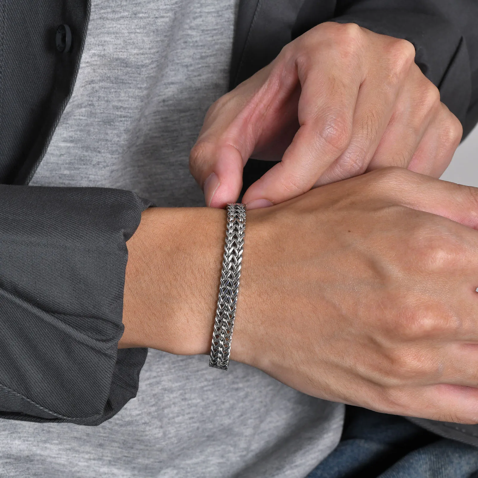 Men's Chain Bracelet for Husband Dad BBF,Waterproof Stainless Steel Franco Chain Bracelet,Length:19/21.5/23CM