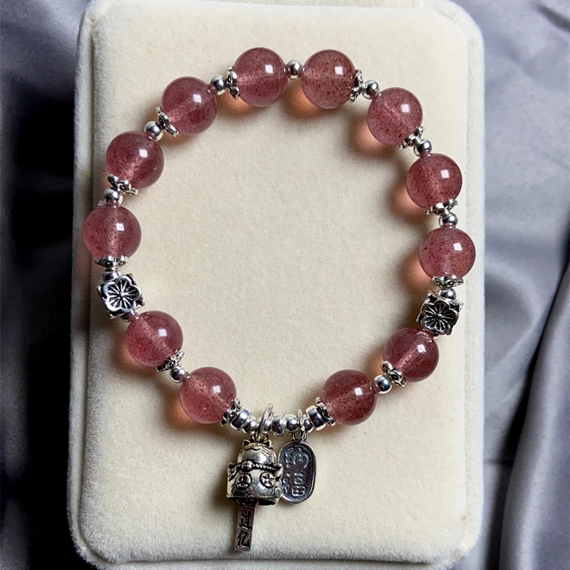 

Natural Strawberry Quartz Strand Beads Bracelet Women Reiki Healing Crystal Stone Strand Sterlingsilver Bangles Wristband Jewelr