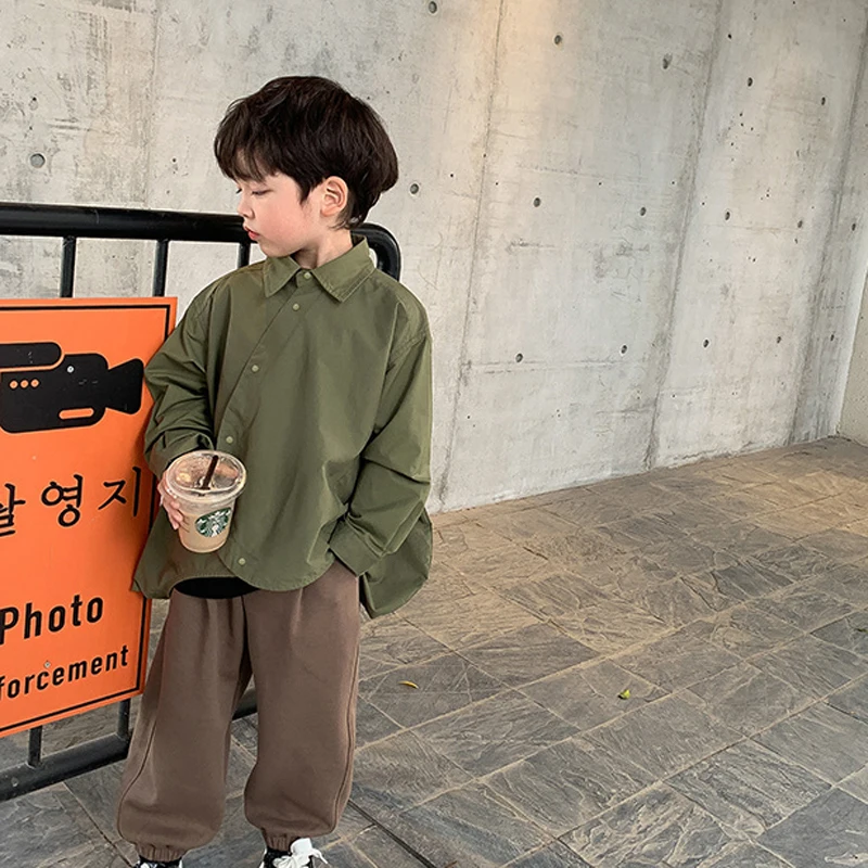 Kids Shirts Boys Shirts Fashion Children's Long sleeve Spring Autumn single-breasted Boys Pure color Shirt Baby Korean Style Coat clothes Top Jacket