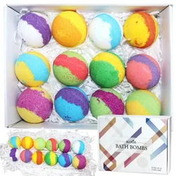 12Pcs Organic Bath Bomb Natural Bubble Bath Bombs to Nourish Hydrate Dry Skin Bath Salt Spa Sea Balls Gift for Friends Families