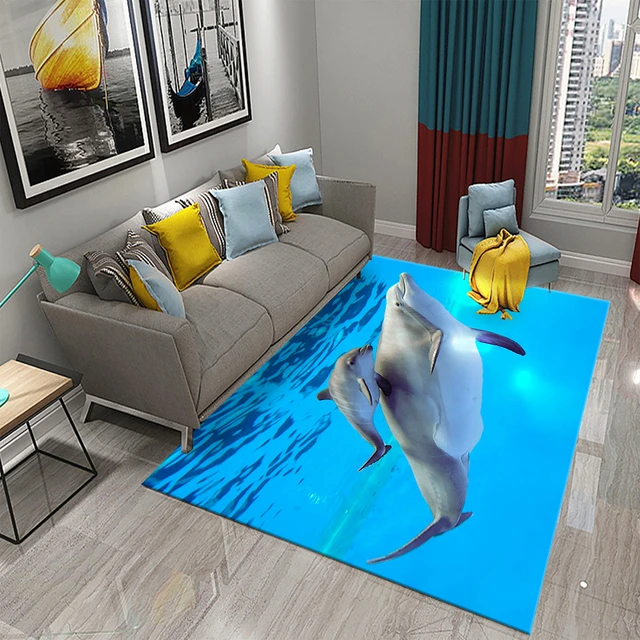Blue Dolphin Carpet Ocean Cute Animal Theme Area tappeto tappetino  antiscivolo tappeto assorbente soggiorno camera da letto bagno divano  tappetino - AliExpress