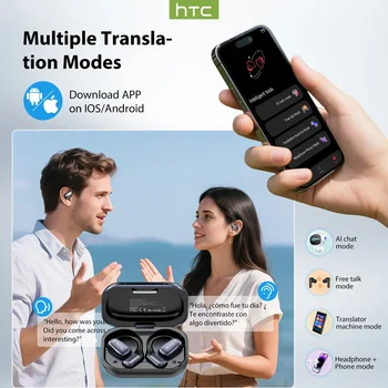【AI Translator Earbuds】HTC NE25 Bluetooth Earphones LCD Touch Screen Sport Wireless Headphones Long Life with HD Mic 5
