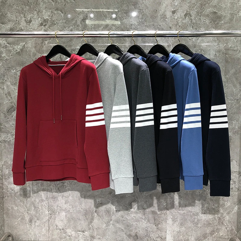 

TB THOM Men's Sweatshirt 2022 Korean Fashion Brand Hoodies Pure Cotton Yarn-Dyed Stripes Pullovers Casual Sports Hooded Shirts