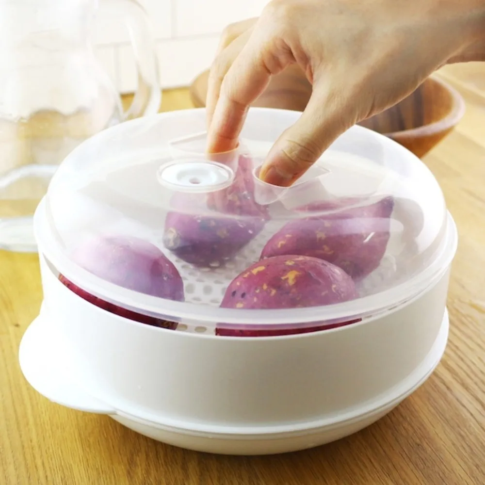Bandeja de silicona multifuncional para cocinar al vapor con tapa, apta para microondas, ideal para cocinar al vapor verduras, dumplings y panecillos (1 unidad)