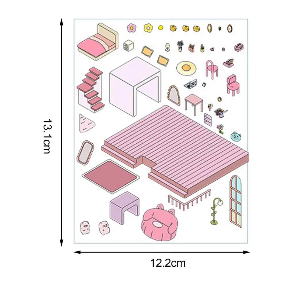 4 Sets 3D Scene Stickers Adjustable DIY Cat Cafe House Stickers Stress Relief Entertainment Decals Cabin Scene Stacking Pasting